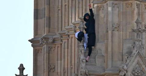 Man with Palestinian flag scales London’s Big Ben clock tower